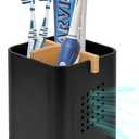 Boperzi Black Toothbrush Holders for Bathroom, Electric Toothbrush Holder with Bamboo Divider, Detachable Anti-Slip Toothbrush and Razor Holder Drainage for Shower, Toothbrush Organizer and Storage