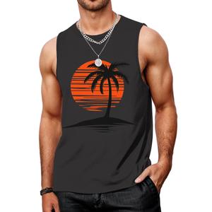 Indoner Mens Sleeveless Tank Tops UPF 50+ Quick Dry Workout Gym Shirts Palm Tree T-Shirt for Swim Beach Bodybuilding (XL)