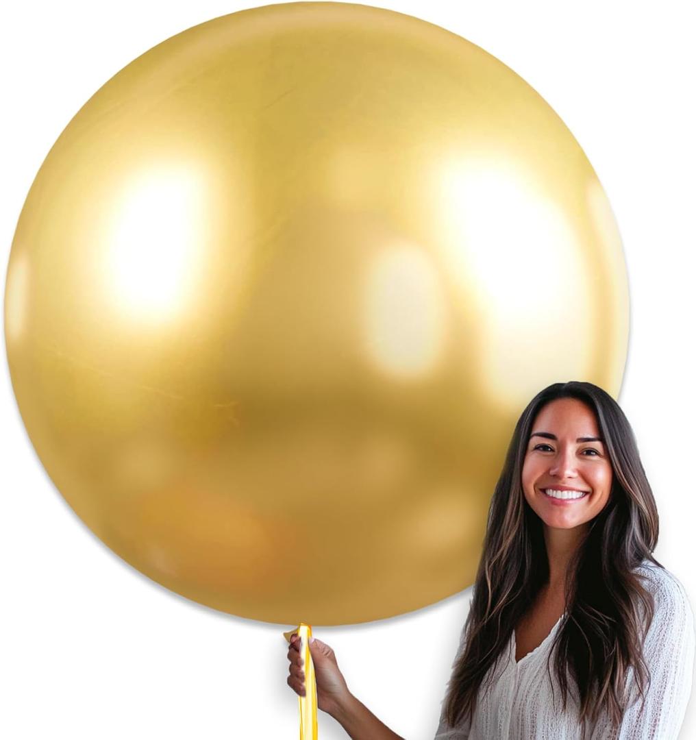 PartyWoo Metallic Gold Balloons 4 pcs 36 Inch Extra Large Big Jumbo Giant Chrome Gold Latex Helium Balloons for Graduation Baby Shower Christmas Wedding New Year Birthday Party Decorations Gold-G101