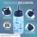 14 OZ Kids Water Bottle with Straw & 2 Lids (Flip & Spout) Leak Proof Metal Insulated Stainless Steel Reusable Tumbler for School & Sports Water Bottle - Blue (Shark)