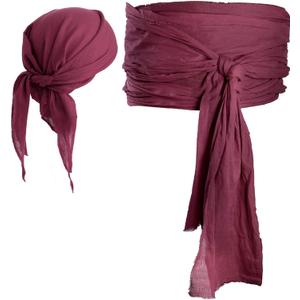 SATINIOR Halloween Pirate Costume Accessories Medieval Costume Bandana Headscarf,Sash Belt for Women and Men (Wine Red)