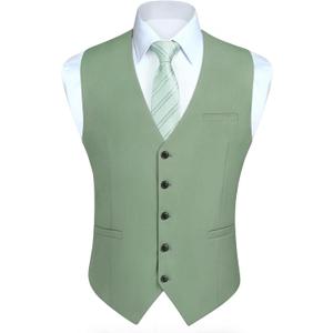 HISDERN Mens Suit Vest Waistcoat with 3 Pockets Slim Fit for Business Formal Wedding Prom and Casual Tuxedo Wear (Large, Light Green)