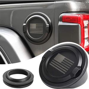 Savadicar Gas Cap Cover, Fuel Tank Door for 2018-2025 Jeep Wrangler JL JLU 4xe 2/4 Door, ABS + Aluminum Alloy Construction, USA Flag, Exterior Accessories, Black