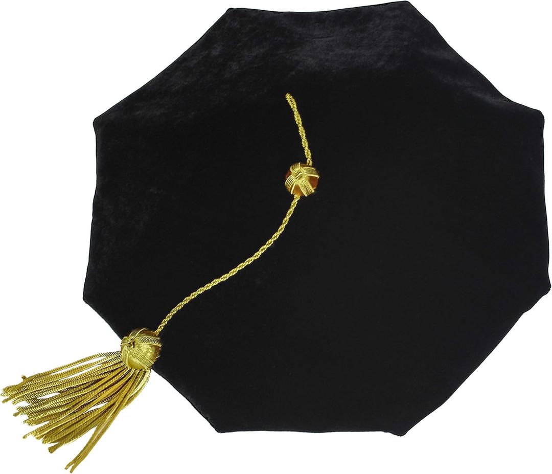 GraduationMall Graduation Doctoral Tam Velvet with Gold Bullion Tassel (Black)