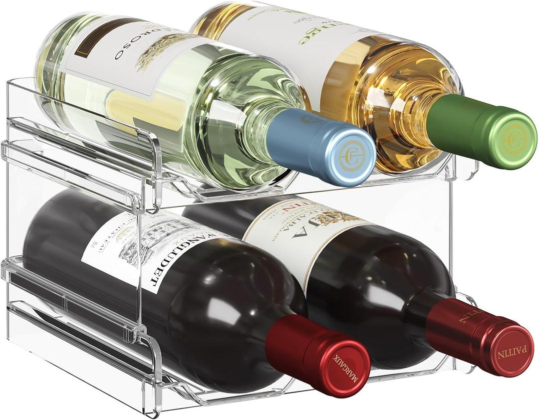Lifewit Plastic Stackable Wine Rack for Refrigerator, Cabinet, Countertop,Wine Bottle Holder, Water Bottle Organizer for Fridge, Pantry, Hold 4 Bottles (Clear)