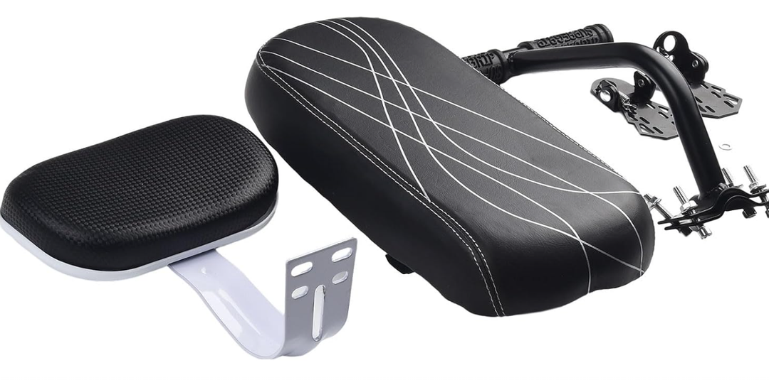 Rear Bicycle Saddle with Backrest, Handle and Pedals, Child Bike Seat Front, Durable Seat for Adults and Children
