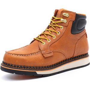 MWORK 6 Inch Moc Toe Work Boots for Men - Soft Toe, Oil and Slip Resistant, EH Rated, Wedge Sole Leather Work Boots MW2405 (12)