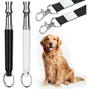 Dog Whistle, 2 Pack Dog Training Whistle with Lanyard, Adjustable Ultrasonic Silent Dog Recall Whistles, Professional Dog Whistle to Stop Barking Neighbors Dog (Black and White)