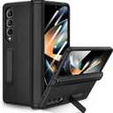 Ruky for Samsung Galaxy Z Fold 4 Case with Hinge Protection, Full Body Cases with Magnetic Kickstand & Screen Protector PU Leather Protective Stand Phone Case for Samsung Galaxy Z Fold 4, Black
