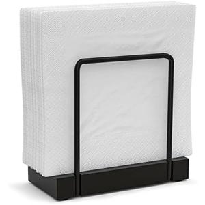 Wican Napkin Holder for Table, Bamboo Iron Standing Napkin Dispenser for Kitchen Dining Farmhouse Cocktail Picnic Bar Rustic Wood Holders for Paper Mail Bills Suitable for All Dining Room Decors Black