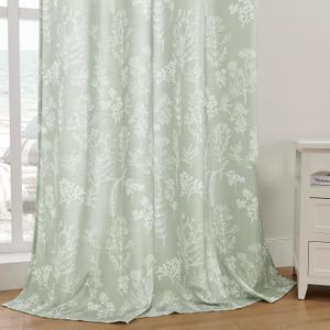 Bohoman Sage Green Floral Curtains Privacy with Light Filtering, Non-See-Through Semi Floral Curtain Drapes Vintage & Rustic for Farmhouse Bedroom Living Room (W52 x L96, 2 Panels)