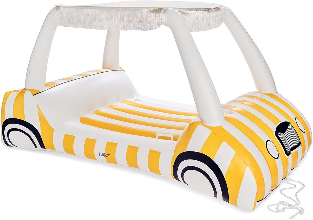 FUNBOY Giant Inflatable Luxury Golf Cart Pool Float, Two Cup Holders, Removable Fringe Shade, Float for Summer Pool Party and Entertainment, 90"