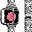 SUPOIX Compatible with Apple Watch Band 45mm + Case, Women Jewelry Bling Diamond Metal Bands & 2 Pack Protective Cover Cases for iWatch Series 9/8/7(Black)
