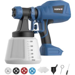 NANWEI Cordless Paint Sprayer Makta 18V Battery Compatible,1200ML HVLP Paint Spray Gun with 4 Nozzles & 3 Patterns,Paint Sprayer Gun for House Furniture Cabinets Painting (Battery not Included)
