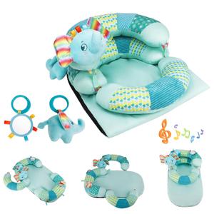 Blublu Park 3-in-1 Tummy Time Pillow and Seated Support Playmat with Detachable Early Sensory Toys for Infant, Sitting Support to Prevent Reflux, Portable Gifts for Newborn Boys and Girls (Blue)