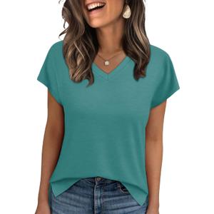 WIHOLL Womens Tops Basic Summer V Neck T Shirts Short Sleeve Dressy Casual Loose Fit Cute Tee Clothes Trendy Fashion Outfits (XX-Large)