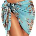 Swimsuit Coverups for Women Sarong Beach Bikini Wrap Sheer Short Skirt Chiffon Scarf for Swimwear (Aqua Blue Floral, 2XL)