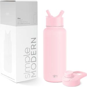 Simple Modern Water Bottle with Straw and Chug Lid Vacuum Insulated Stainless Steel Metal Thermos Bottles | Reusable Leak Proof BPA-Free Flask for Sports, Gym | Summit Collection | 32oz, Blush