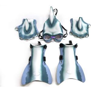 SHARKMAN Super Swimmer Shark Swim Gear for Kids – Great White Mask with Built-in Goggles, Dorsal Fin, Flippers & Web Gloves – NEW Improved Straps & Buckles – Fun Costume Pool Toy Ages 4-12