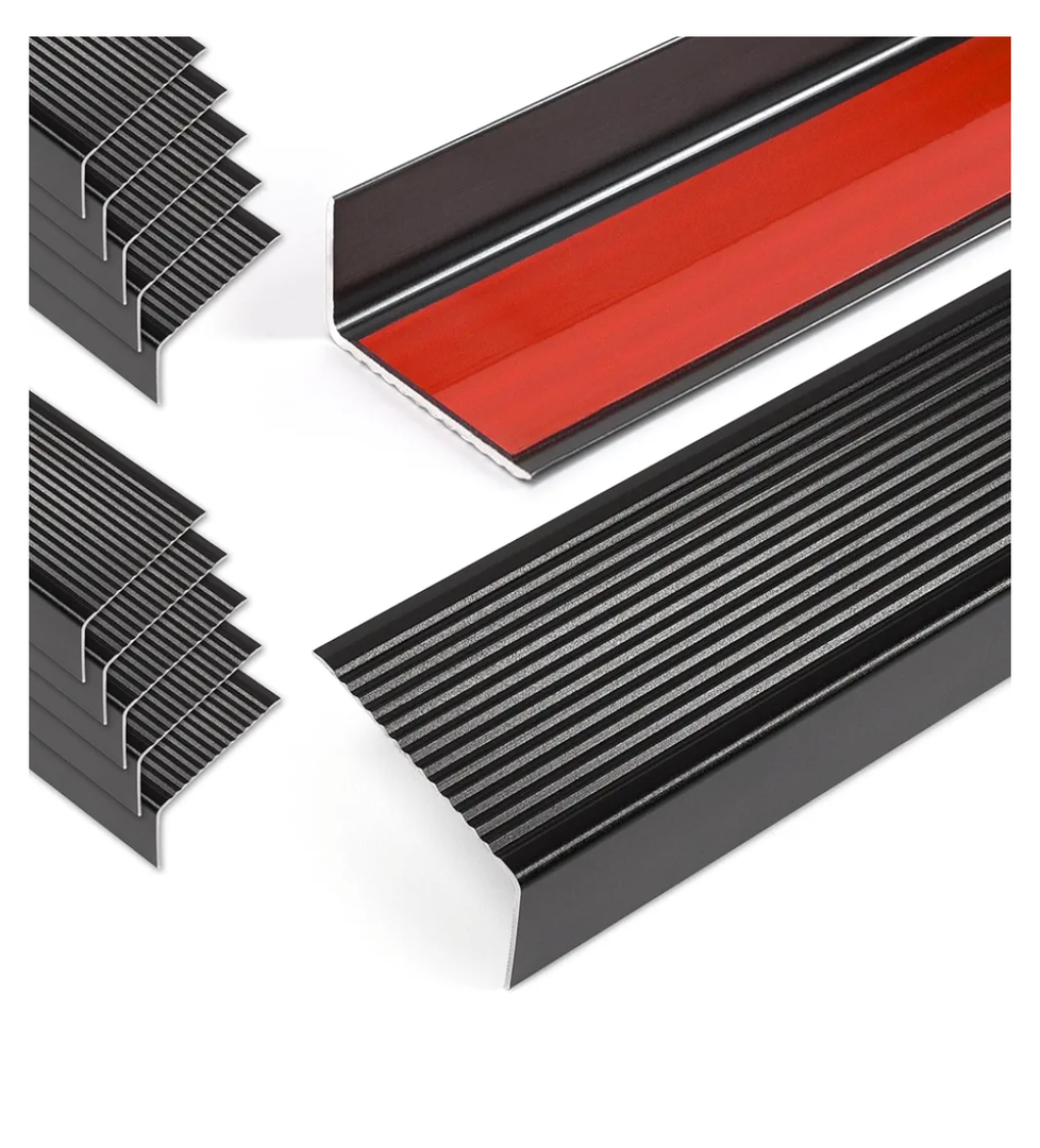 36" Metal Stair Nosing, 10-Pack Self Adhesive Aluminum Stair Edge Protector, Non Slip Stair Treads, for Indoor Outdoor Staircases (36 x 1.6 x 0.8in, Black)