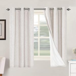 H.VERSAILTEX Primitive Linen Curtains 100% Blackout Curtain Drapes Burlap Fabric Curtains with White Thermal Insulated Liner, Grommet Top Drapes Living Room/Bedroom (2 Panels, 42 x 63 Inch, Ivory)