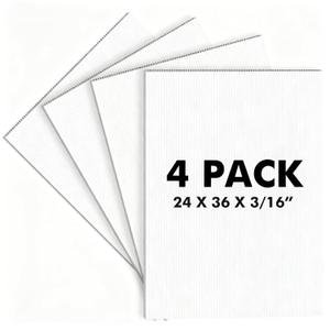 4 Pack 24x36 inch Corrugated Plastic Board, 3/16 inch Thick White Poster Board, Waterproof for Indoor Outdoor Use, DIY Projects