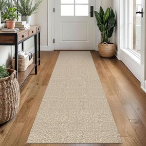 EARTHALL Washable Runner Rug 2x7 Ft Non Slip Runners for Hallways Cotton Rubber Backed Kitchen Runner Braided Indoor Floor Carpet Runners for Entryway, Hallway, Kitchen, Bedroom, Send/Beige