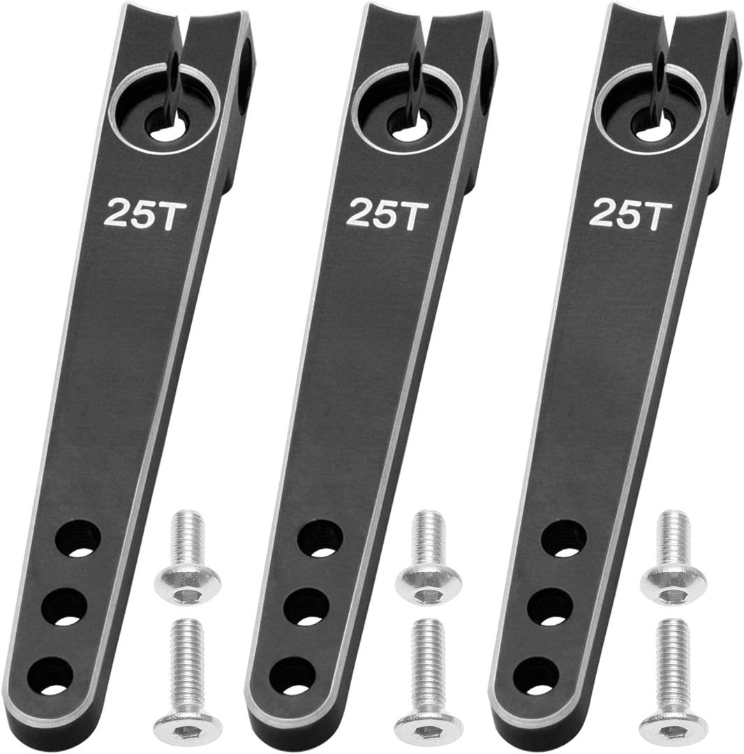 3Pack Vgoohobby 25T Servo Arm Horn Aluminum 25 Teeth Steering Arms Compatible with Futaba Hitec Savox Power HD Servo Motors Fit RC Crawler Car Airplane Plane Boat (2inch,Black)