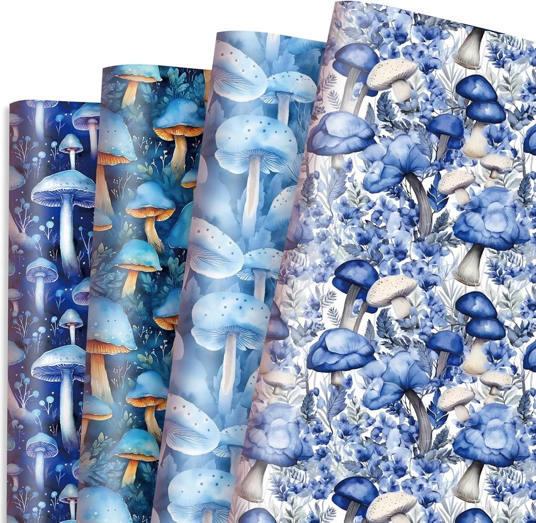 2 x Vnaaem Mushroom Wrapping Paper for Women Girls Mushroom Patterns for Winter Christmas Birthday Holiday - 20 X 28 Inches 8 Folded Sheet