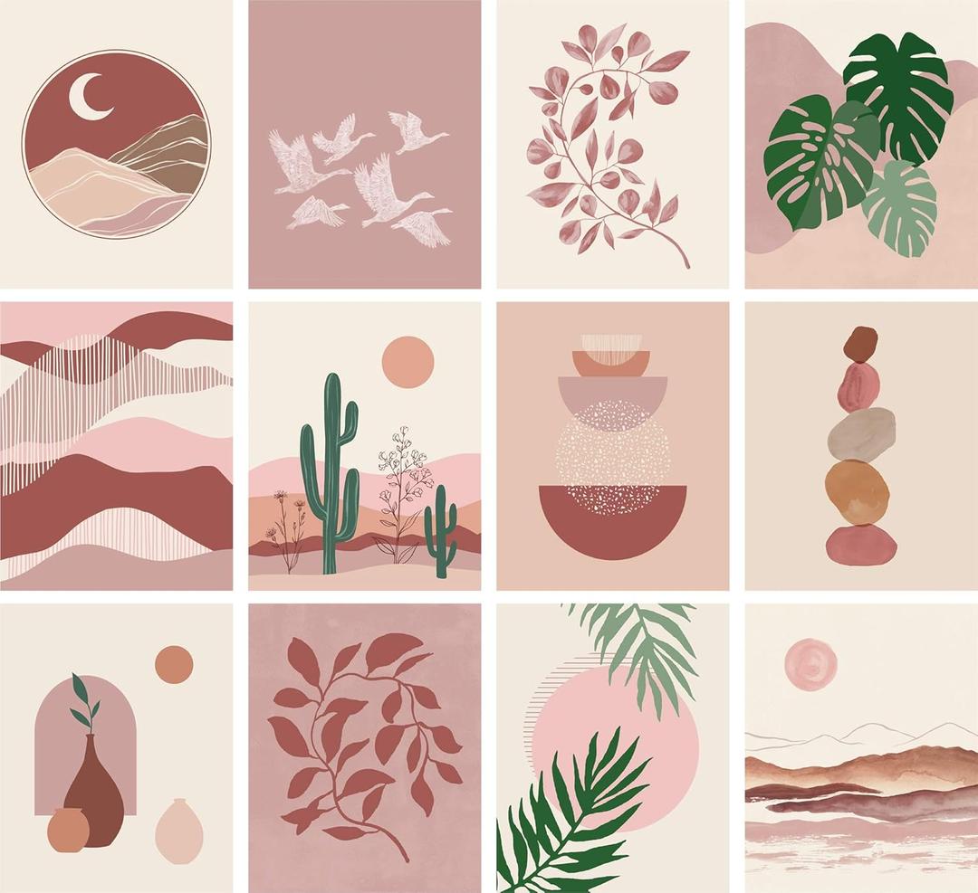 Artivo Boho Wall Art Prints Southwestern Art Wall Decor 8x10 12 Set, Neutral Aesthetic Wall Collage Kit, Modern Wall Art Desert Bedroom Posters
