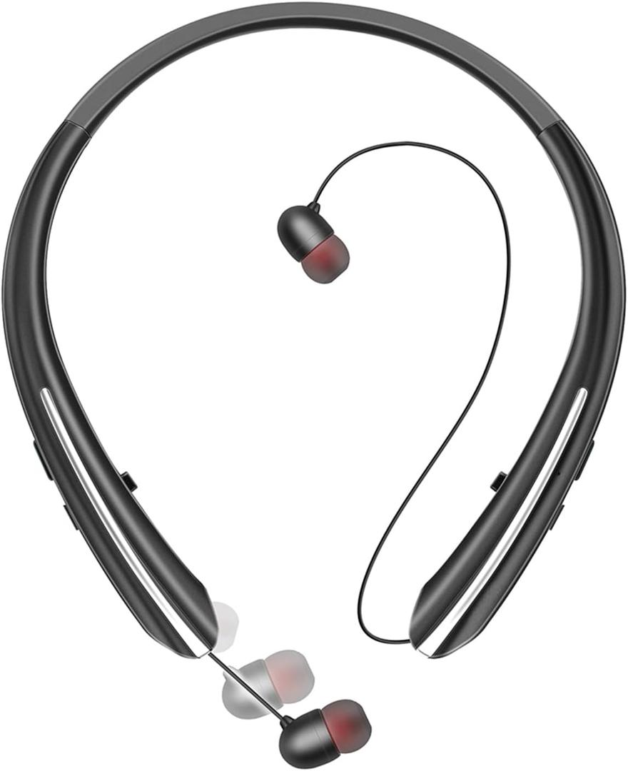 Neckband Bluetooth Headphones, Bluetooth 5.4 Wireless Headphone with Retractable Earbud,CVC8.0 Noise Cancelling, 16Hrs Playtime, Around The Neck Headphones Stereo Headset for Music, Conference, Videos (Black)