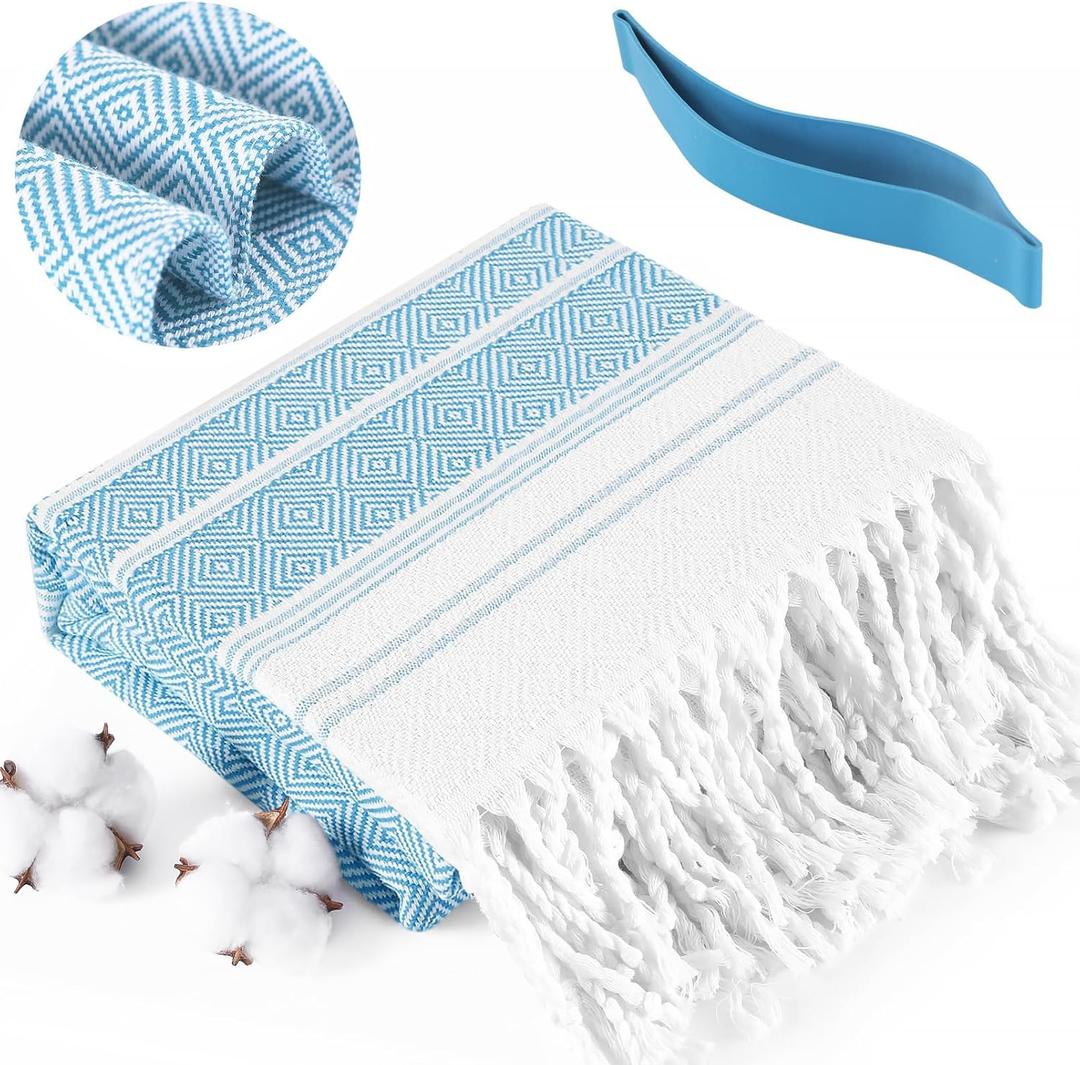 Genovega Oversized Turkish Beach Towels 74"x38" Thin Quick Dry Sand Free Pool Swim Bathing Towel Extra Large Blanket Adult Travel Essentials Cruise Accessories Must Haves Summer Light Blue Stuff