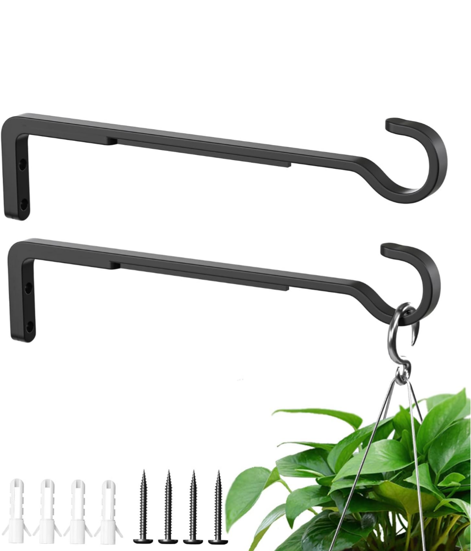 10 Inch 2 Pack Black Heavy Duty Outdoor Plant Hangers for Hanging Baskets, Iron Hanging Plant Brackets for Hanging Plants Outside, Metal Plant Hooks Plant Wall Hooks for Hanging Lantern, Bird Feeder