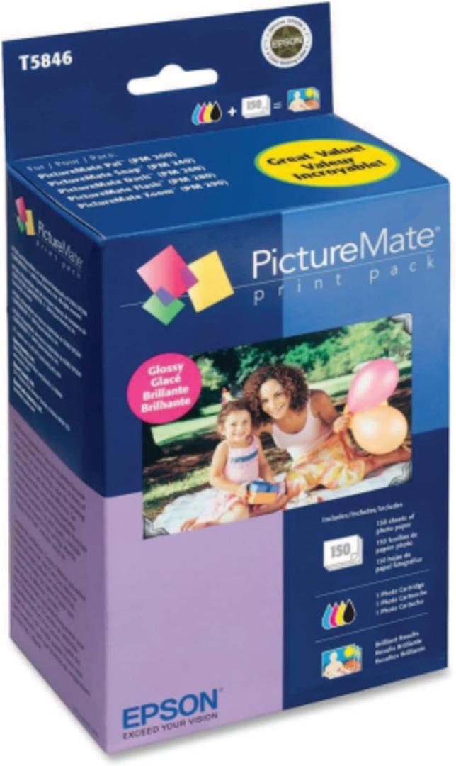EPSON T584 Standard Capacity Ink & Paper Combo Pack - Glossy (T5846) for select Epson Picture Mate Printers, Black; Cyan; Yellow; Magenta
