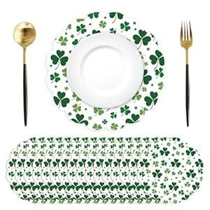 HSDSH 50Pcs St. Patrick's Day Round Paper Placemats, 13.4 Inch Lucky Shamrock Disposable Place Mats Green Clover Irish Table Mats for Spring Irish Holiday Kitchen Dining Decoration