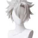 Half and Half Sanemi Cosplay Wig Short Silver Gray White Anime Wigs for Men Light Grey Sanemi Costume Male Wigs for Women Unisex Halloween Party