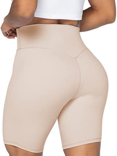 Sunzel No Front Seam High Waist Biker Shorts for Women, Squat Proof Yoga Workout Gym Bike Shorts (Beige, Medium)