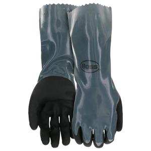 Boss Unisex Chemical Guard with 14 inch Extended Gauntlet Cuff Safety Gloves, Flat Nitrile Dip with Sandy Nitrile Finish, Chemical Resistant, Water Resistant, Large, Black/Navy, (B11011-L)