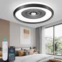 Low Profile Bladeless Ceiling Fan with Lights and Remote, Dimmable LED with Remote/APP Control, Flush Mount for Bedroom