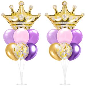 Seematn 2 Set Princess Balloon Stand Kits Purple Gold Crown Balloons Sticks Holder with Base, Princess Birthday Party Table Centerpiece Kit for Woman Queen Wedding Baby Shower Fairy Tale Decoration