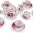 Guangyang 15pcs Porcelain Tea Sets 7 OZ Cups& Saucer Service for 6, with Teapot Sugar Bowl Cream Pitcher for Tea/Coffee