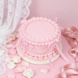 WARMALL 6 Inch Pink Bow Fake Cake - Realistic ArtificialCake for Wedding, Coquette Dessert Table Decor, Reusable Fake Cake for Photography, Anniversary, Birthday Party DecorationPink & Round