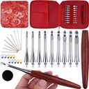 Interchangeable Ergonomic Crochet Hooks Set Inline Beginner Crochet Needles Kit Smooth Grip Wooden Handle with Red Case for Arthritic Hands 9 Sizes 3.5mm-8mm