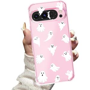 2 x Halloween Phone Case for Google Pixel 9 Pro, for Pixel 9 Pro Halloween Case for Women Girls Girly, Cute Ghosts Pattern Soft TPU Slim Cover, Ghosts/White