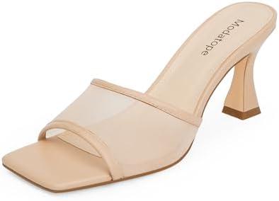 Modatope Womens Heeled Sandals Open Square Toe Heels Chunky Block Heel Slip On Sandals for Women, 6.5