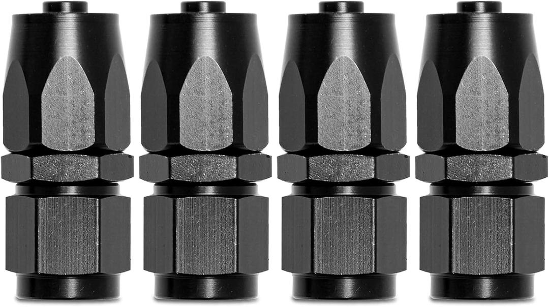 6AN Straight End Fitting 4 Pcs for Braided Fuel Oil Gas Line Hose End 6 AN Fittings Aluminum Black