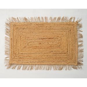 Natural Jute Area Rug, Rectangular Braided Doormat with Fringe, Handwoven Rustic Farmhouse Entryway Mat, Indoor (2X3 FEET)