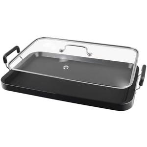 Vayepro 2-Burner Griddle Pan with Glass Lid - Nonstick Stovetop Griddle for Gas, Glass Stove Top - Aluminum Camping Grill Pan for Pancakes, Eggs, Breakfast