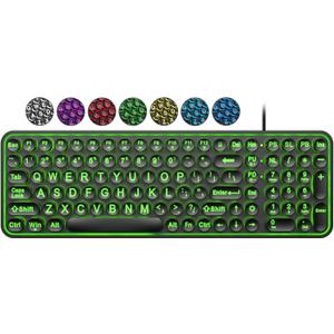EDJO Large Print Backlit Wired Keyboard, Large Font with 7-Color LED Backlight, Retro Round Key, Ergonomic and Quiet Typing, Compatible with Windows Desktops, Laptops, and PCs.