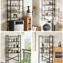 BIGITTA Over the Toilet Storage Rack,4-Tier Adjustable Bathroom Organizer Over Toilet with Storage Basket & 4 Hooks,Space Saving Shelf for Washer & Mini Fridge,Rustproof,Black Metal